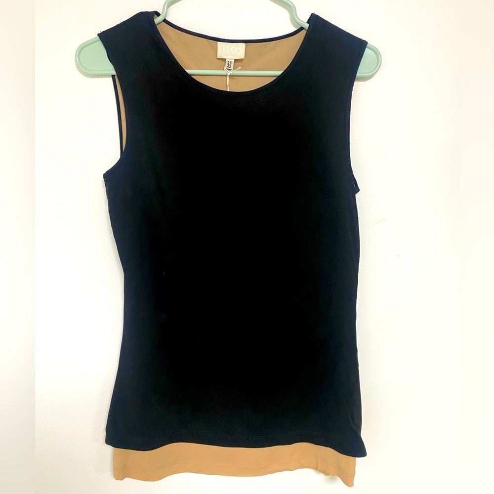 90s Dolce & Gabbana vintage minimalist back and tan sleeveless shirt